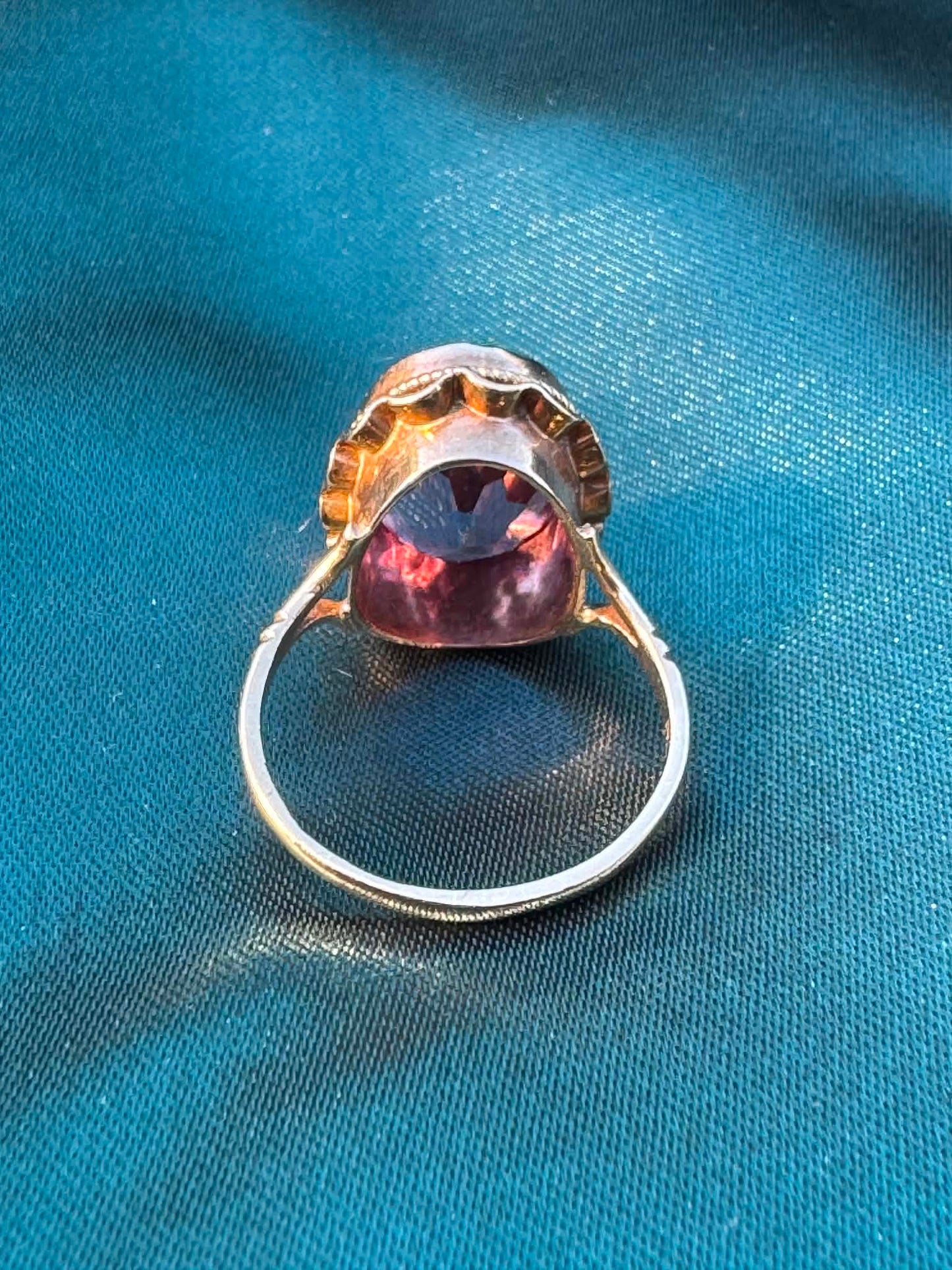 1968 Amethyst Solitaire Ring in 9ct Gold — reverse view showing ring band and setting
