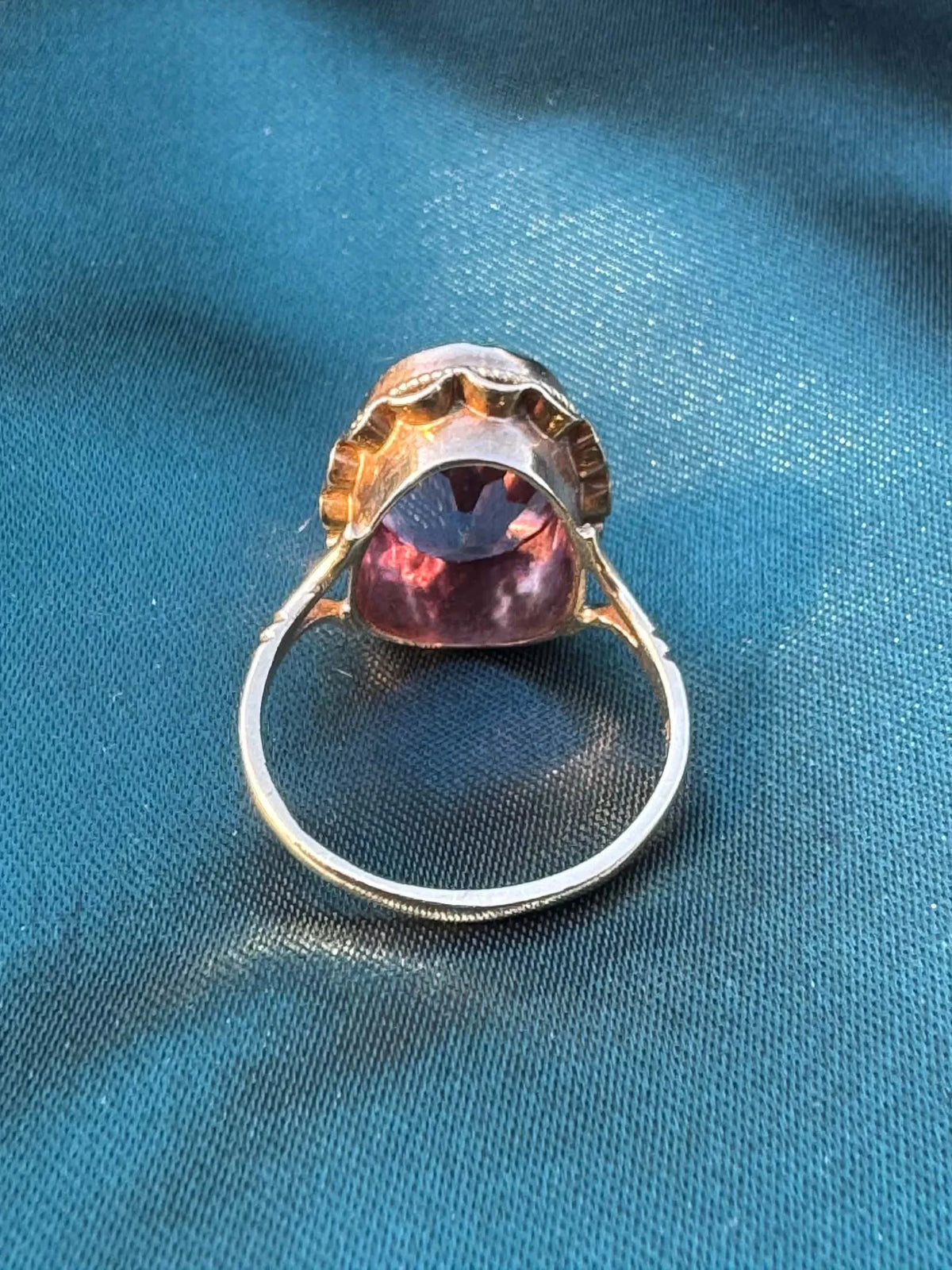 1968 Amethyst Solitaire Ring in 9ct Gold — reverse view showing ring band and setting