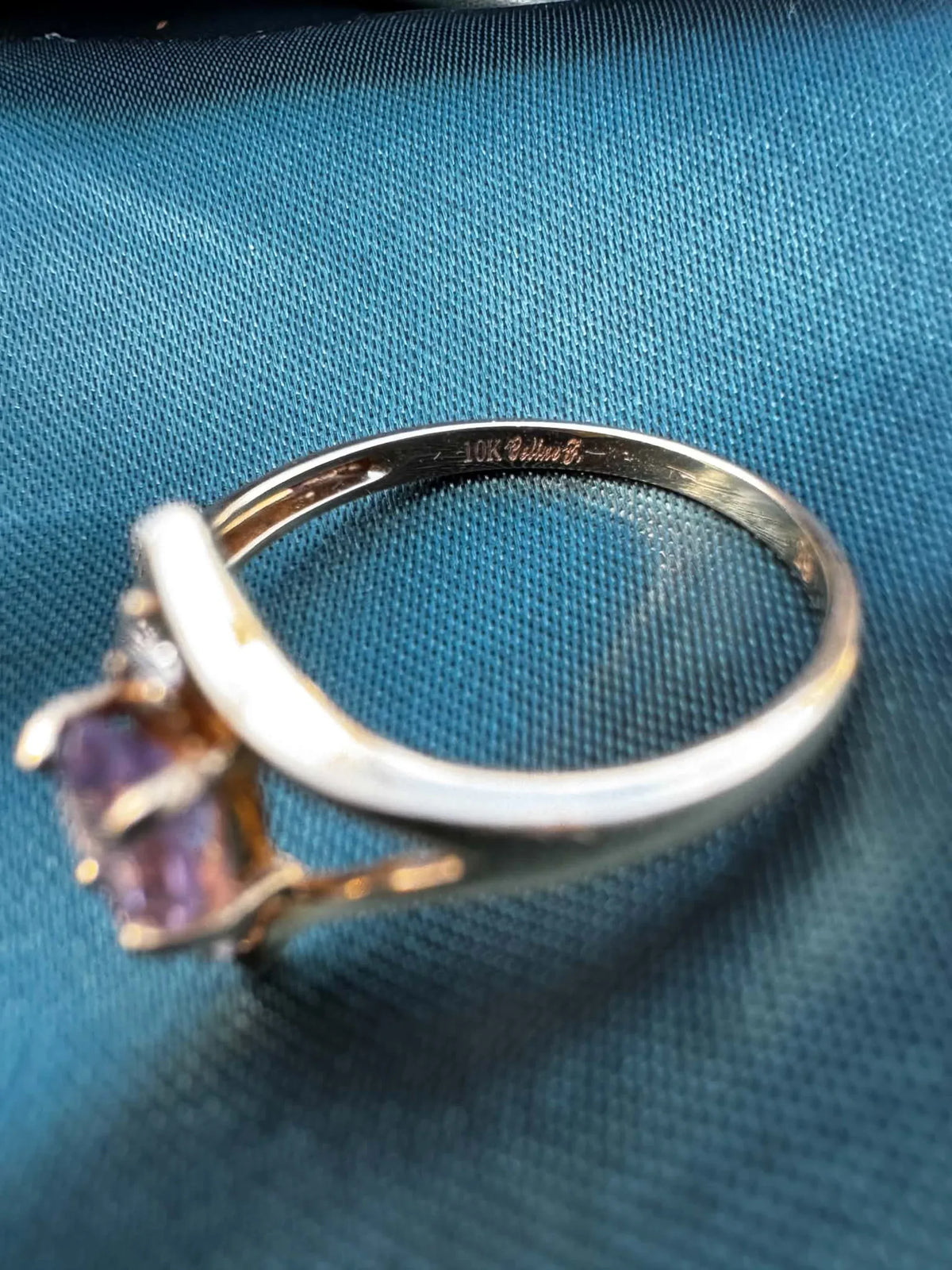 Amethyst and diamond star ring in 9ct gold, side top view