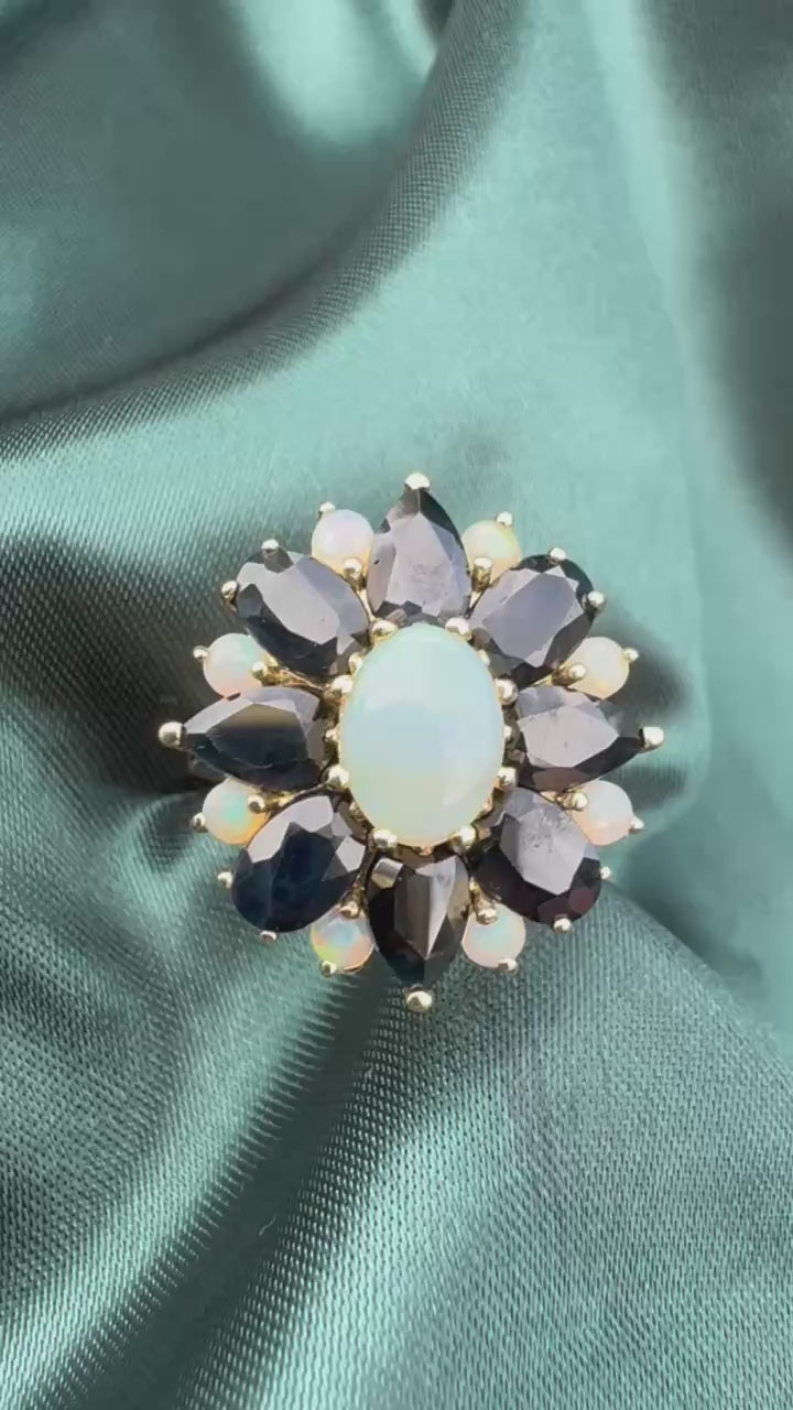 Opal and sapphire cluster ring in 9ct gold
