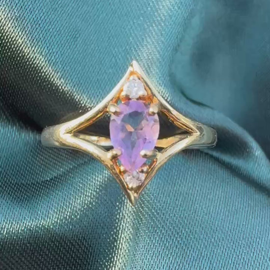 Amethyst and diamond star ring in 9ct gold