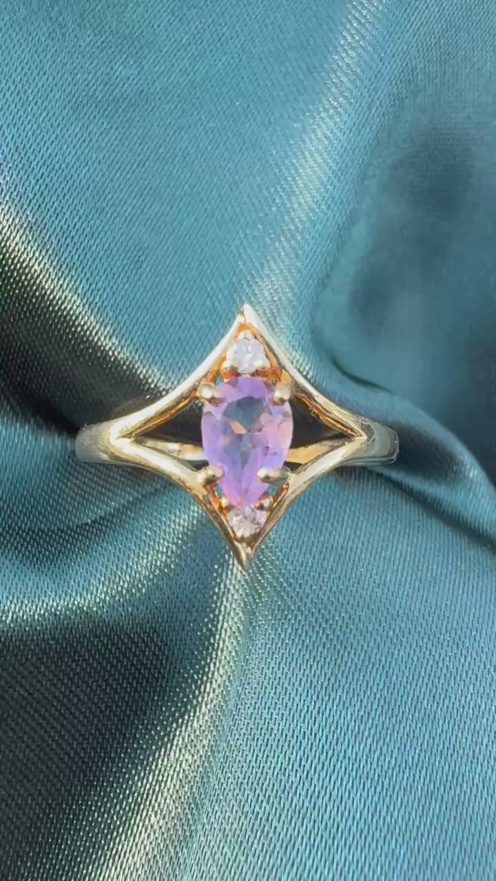 Amethyst and diamond star ring in 9ct gold