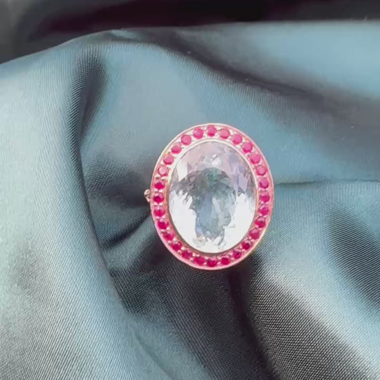 Aquamarine and gemstone halo ring in 14ct rose gold, video showing ring from multiple angles