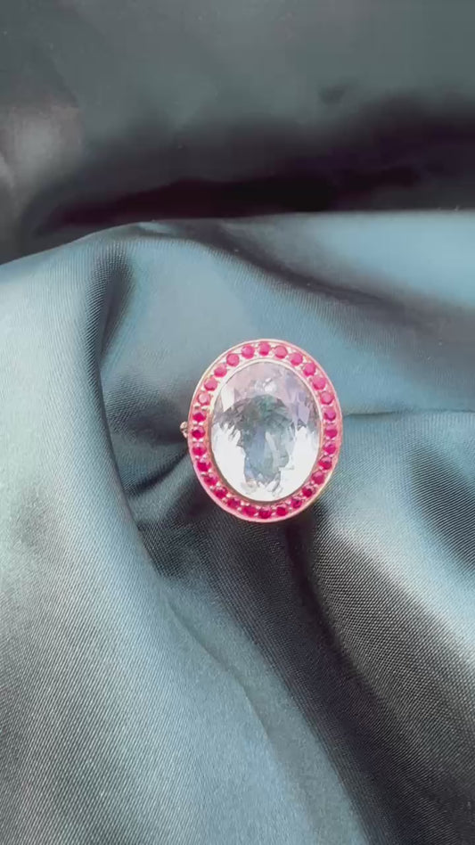 Aquamarine and gemstone halo ring in 14ct rose gold, video showing ring from multiple angles