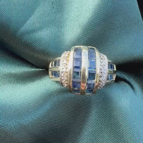 Sapphire and diamond dress ring in 9ct yellow gold, video showing ring from multiple angles