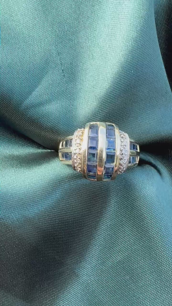 Sapphire and diamond dress ring in 9ct yellow gold, video showing ring from multiple angles
